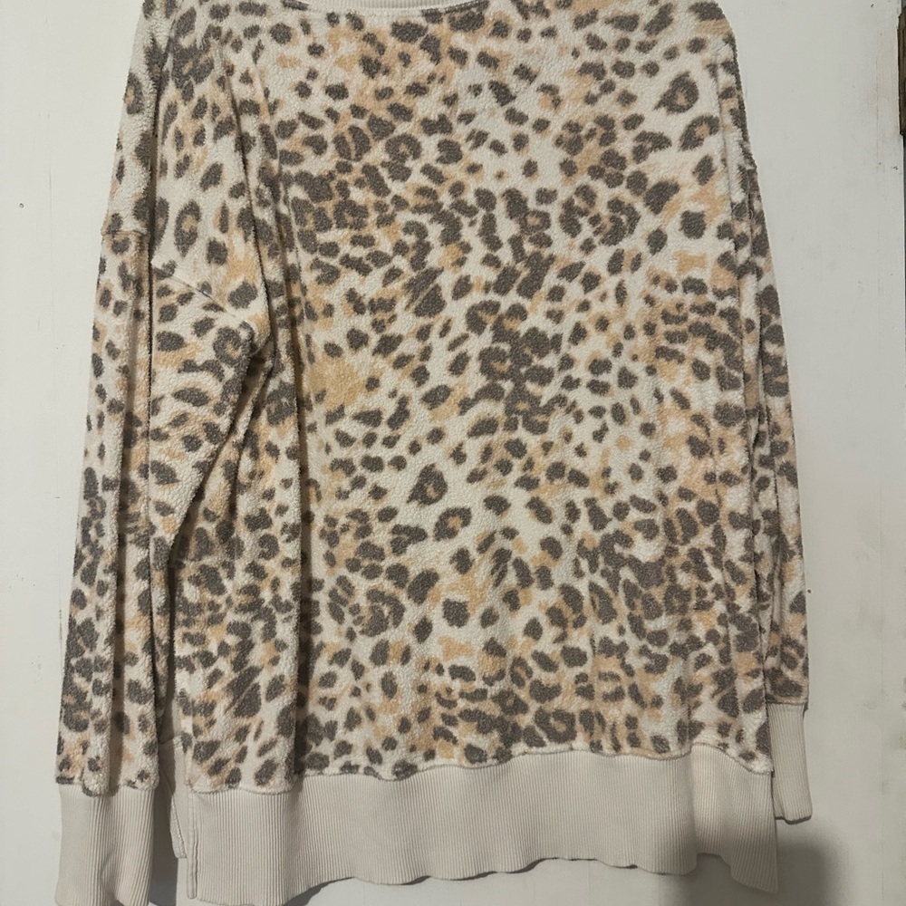 Aerie Leopard Print Sweatshirt - Cream and Brown